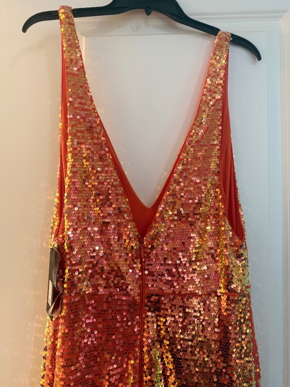 Stunning Orange Coral Sequin Maxi Dress – Deep V Neck Glam Evening Gown